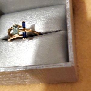 Green and Blue sapphire geometric ring